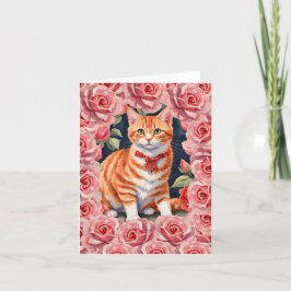 Cartão De Festividades Placa de Namorados Floral Laranja Tabby Cat Meow-t