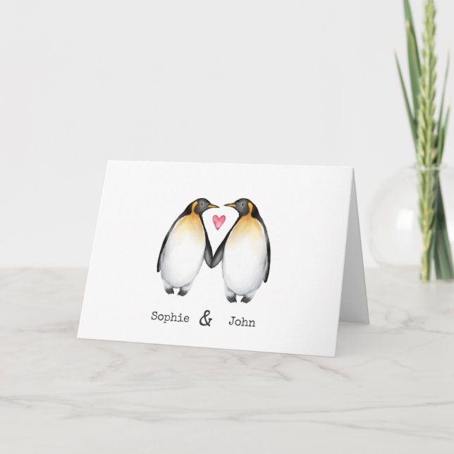 Cartão De Festividades Placa de Namorados Pinguins Personalizados (Frente)