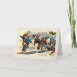 Cartão De Festividades Placa de Natais vintages "Cães no Gelo"