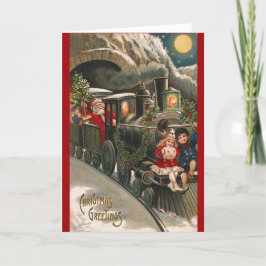 Cartão De Festividades Placa de Natais vintages do comboio papais noeis