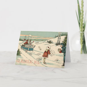Cartão De Festividades Placa de natais vintages Noruega Glæ delig Jul