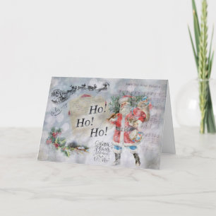 Cartão De Festividades Placa de Natais vintages para Papais noeis "Ho Ho"