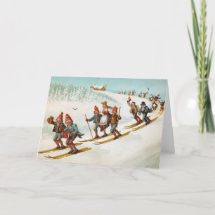 Cartão De Festividades Placa de natais vintages Village Gnomos Ski Norw