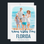 Cartão De Festividades Placa de Natal da Family Beach com Watercolor Stat<br><div class="desc">Quer um cartão de férias de praia da família que seja leve e costeiro? Envie desejos mortais personalizados neste cartão de Natal de fotografia de praia do seu lugar favorito com este incrível efeito de cor d'água pintada. Você pode personalizar o local, seja uma cidade, um estado ou um lugar...</div>