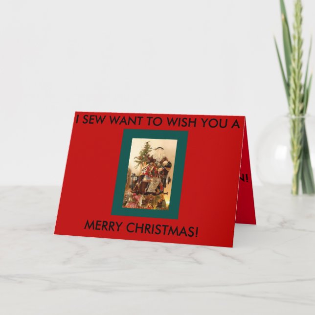 Cartão De Festividades Placa de Natal de costura com Papais noeis de cost (Frente)