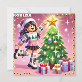 Cartão De Festividades Placa de Natal rosa para adolescentes da Robloxo