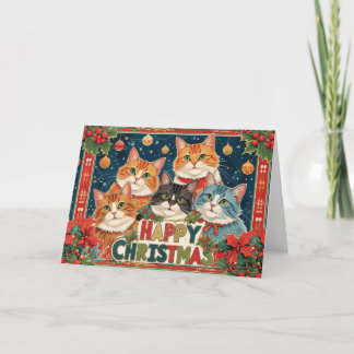 Cartão De Festividades Placa de natal vintage com design de Gatos