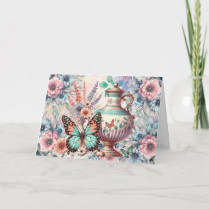 Cartão De Festividades Placa de Nota de Borboleta Floral de Pastel Elegan