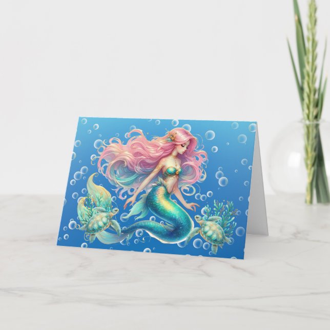 Cartão De Festividades Placa de Nota de Sereia e Tartarugas Marinhas de P (Frente)