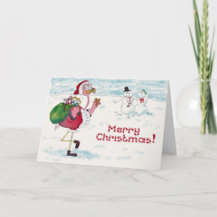 Cartão De Festividades Placa de Papais noeis de Neve Feliz Flamingo de Na