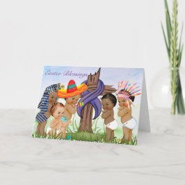 Cartão De Festividades Placa de páscoa com Filhos Vintage