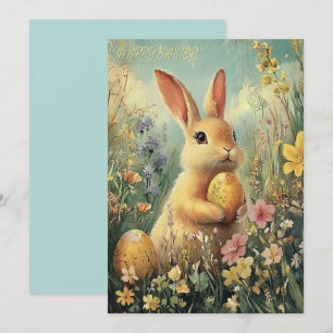 Cartão De Festividades Placa de Páscoa de coelhinho Primavera de Vintage 