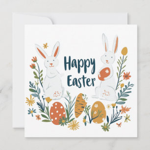 Cartão De Festividades Placa de Páscoa de Dois Bunnies Bonitos