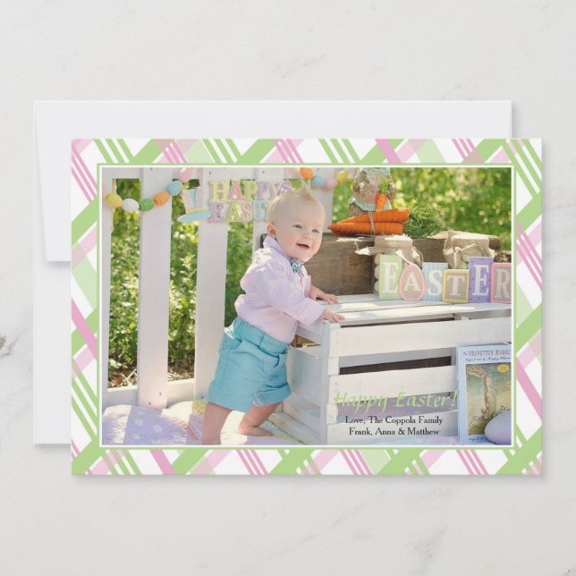 Cartão De Festividades Placa de Páscoa de Quadro de Fotografias de xadrez (Frente)