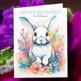 Cartão De Festividades Placa de Páscoa Floral de Aquarela com Coelho Cort