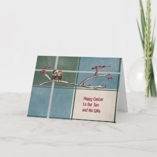 Cartão De Festividades Placa de páscoa para Design Xadrez Azul Son & Wife