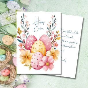 Cartão De Festividades Placa de Páscoa Personalizada com Ovos e Flores de