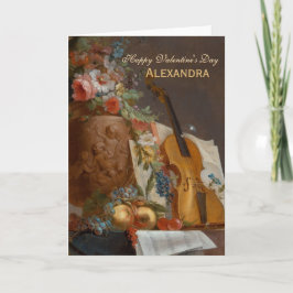 Cartão De Festividades Placa de saudação de Namorados Flores e violino CC