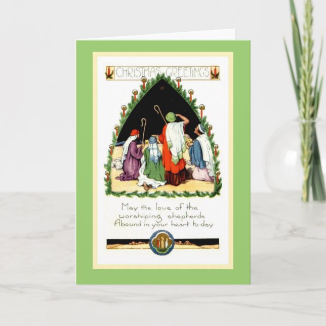 Cartão De Festividades Placa de Shepherds de Natal de Art Nouveau restaur (Frente)