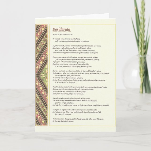 Cartão De Festividades Placa DESIDERATA (Frente)