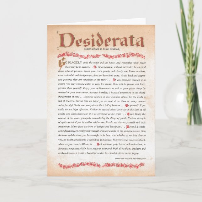 Cartão De Festividades Placa DESIDERATA (Frente)
