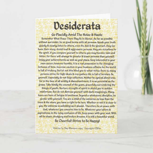 Cartão De Festividades Placa DESIDERATA de Estilo Medieval (Frente)