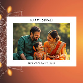 Cartão De Festividades Placa Diwali de Foto Simples da Família Preta e Br