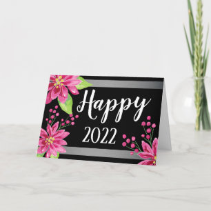 Cartão De Festividades Placa Feriada Floral do feliz ano novo 2022