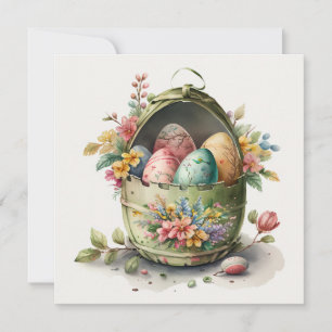 Cartão De Festividades Placa Floral de Ovos de Páscoa com Aquarela