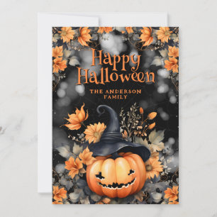 Cartão De Festividades Placa Floral Feliz de Halloween Pumpkin