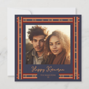Cartão De Festividades Placa Kwanzaa de borda de fita Xadrez azul marinho