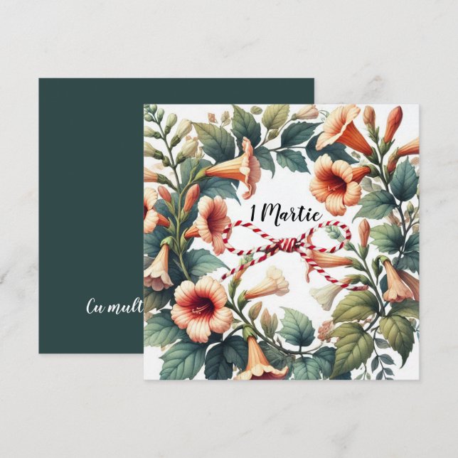 Cartão De Festividades Placa marcial personalizável com fundo floral (Frente/Verso)