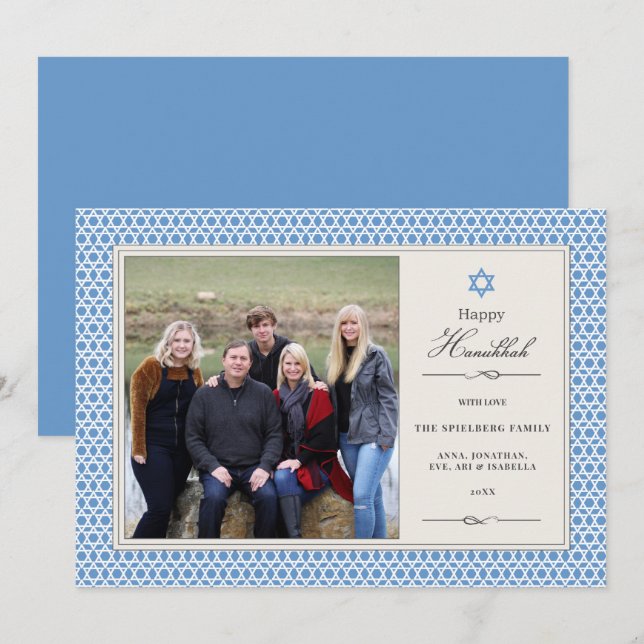 Cartão De Festividades Placa Plana de Fotografia do Chanucá Estrela Brilh (Frente/Verso)