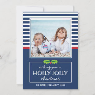 Cartão De Festividades Placa Plana de Natal Holly Jolly Strips Náutica