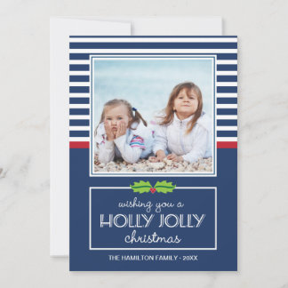 Cartão De Festividades Placa Plana de Natal Holly Jolly Strips Náutica