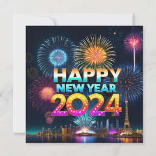 Cartão De Festividades Placa plana do feliz ano novo 2024