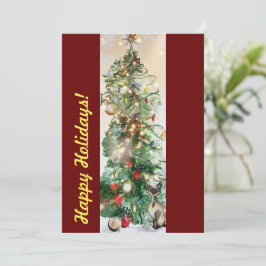 Cartão De Festividades Placa Plana Feliz Feriados com Árvore de Natal