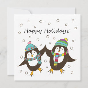 Cartão De Festividades Placa Plana Pinguins Feliz Feriados