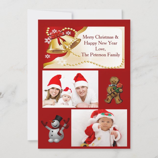 Cartão De Festividades Placa plana XMas Dourada, Miçangas e flocos de nev (Frente)