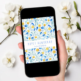 Cartão De Festividades Placa Sem Árvore de Aquarela Feliz Driedel Hanukka