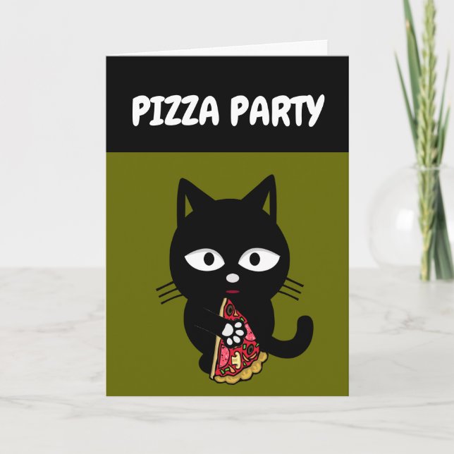 CARTÃO DE FESTIVIDADES PLACAS DE ANIVERSÁRIO DE PIZZA PARA COMER GATO (Frente)