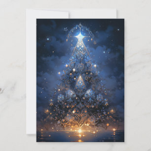 Cartão De Festividades Placas de árvore de Natal Tribal Blue Abstrato