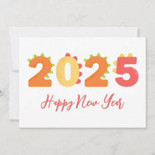 Cartão De Festividades Placas de feliz ano novo simples estilo Dino 2025