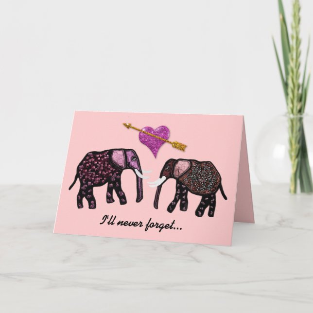 Cartão De Festividades Placas de Namorados de Elefantes Rosa Metálicos (Frente)