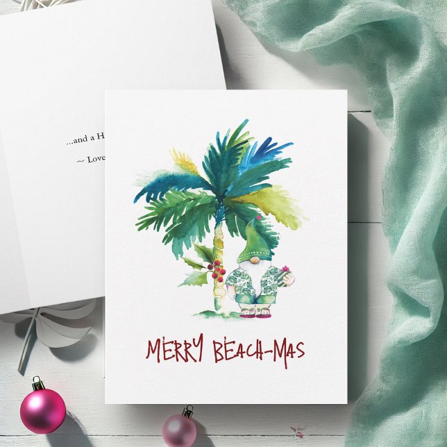 Cartão De Festividades Placas de Natal com Aquarelas Tropicais Beach Dobr (Watercolor Christmas cards Florida or Hawaiian beach palm tree Victoria Grigaliunas DoTellABelle)