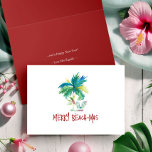 Cartão De Festividades Placas de Natal com Aquarelas Tropicais Beach Dobr<br><div class="desc">Celebrar um feriado tropical na Flórida ou enviar desejos quentes do paraíso com estes cartões de Natal de praia, com Papais noeis brancos e palmeiras exóticas em aquarela vibrante. Estes cartões de Natal costeiros misturam charme insular e alegria de férias com a frase brincalhona "Feliz Beach-mas" em tipografia escrita à...</div>