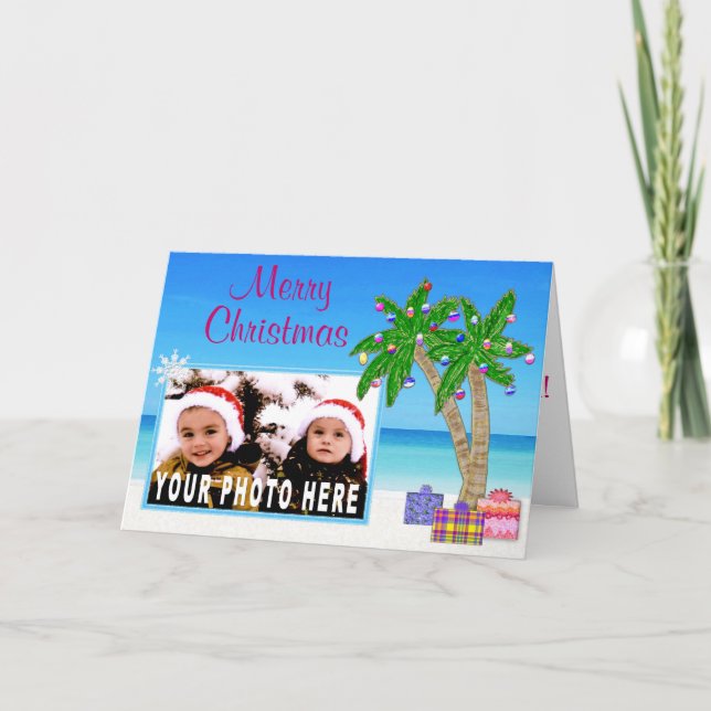 Cartão De Festividades Placas de Natal PHOTO da Praia Personalizada (Frente)