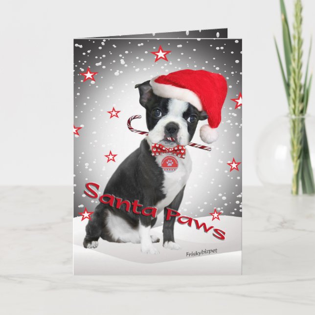 Cartão De Festividades Placas para Papais noeis de Boston Terrier (Frente)