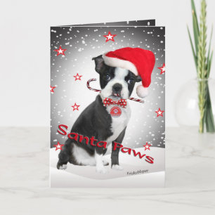 Cartão De Festividades Placas para Papais noeis de Boston Terrier