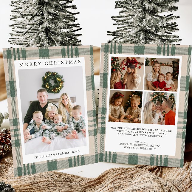 Cartão De Festividades Plaid Christmas Card with Photo Holiday Card (Criador carregado)